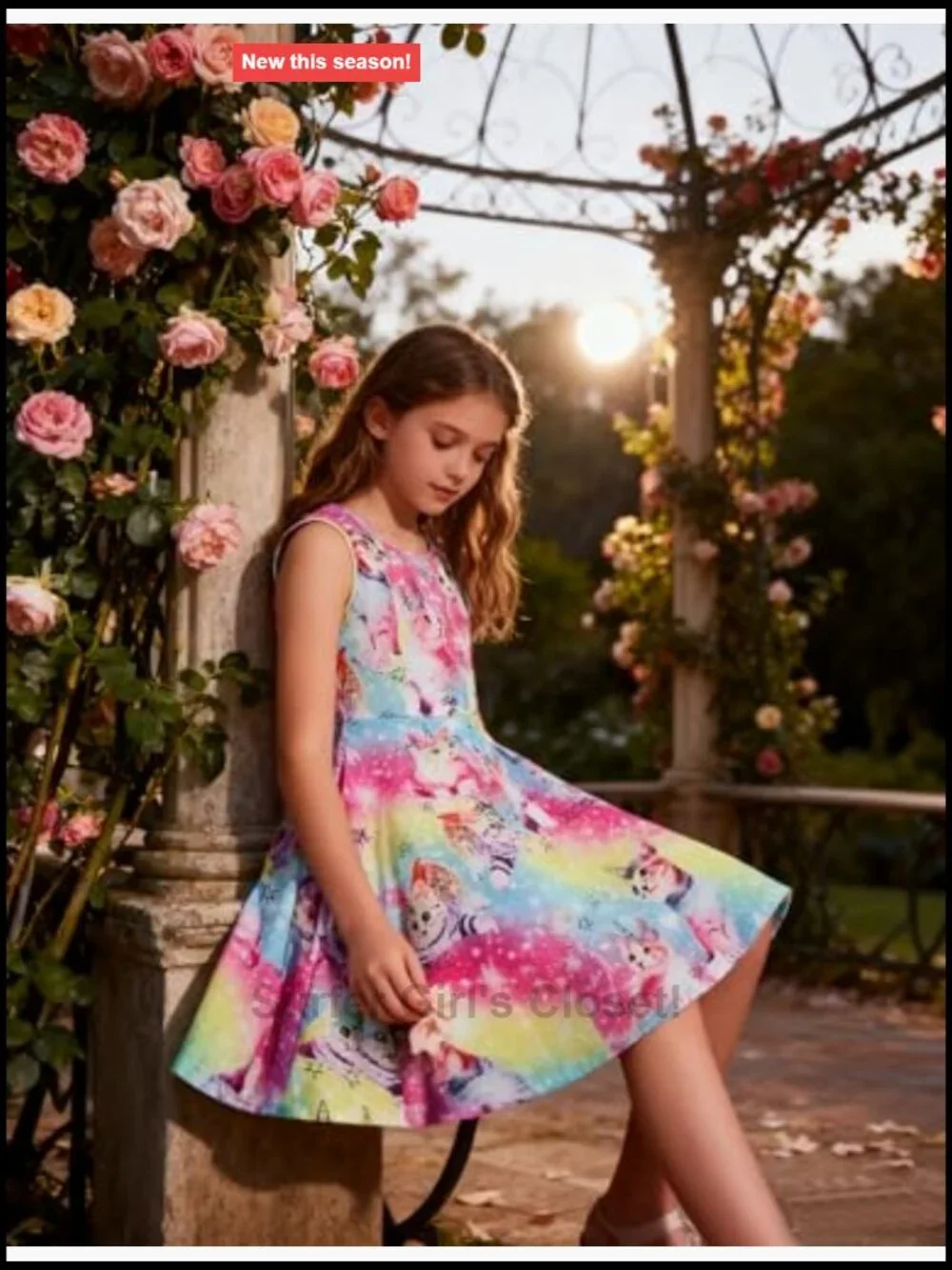 Sleeveless A-Line Floral Sundress for Girls Casual Summer
